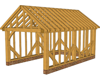 Single oak garage design with brick trim